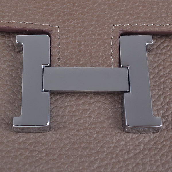 Cheap Fake Hermes Constance Long Wallets Khaki Calfskin Leather Silver